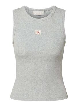 T-shirt Calvin Klein Jeans Woven Label gris pour femme