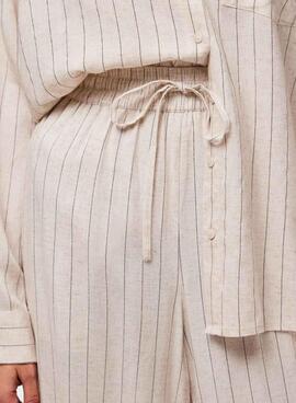 Pantalon Pieces Pia Wide rayas beige pour femme