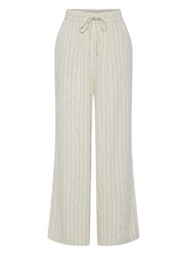 Pantalon Pieces Pia Wide rayas beige pour femme