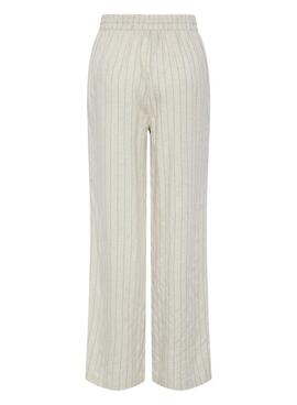Pantalon Pieces Pia Wide rayas beige pour femme