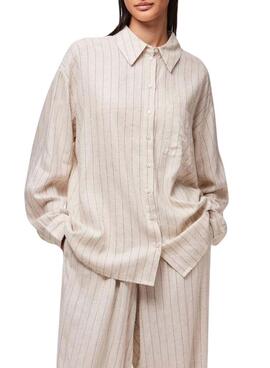 Chemise oversize beige Pieces Pia pour femme
