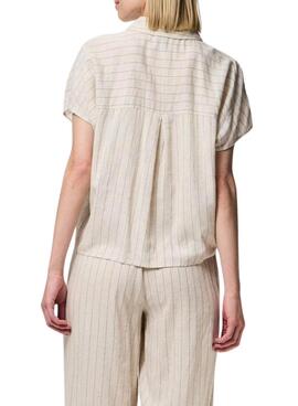 Chemise Pieces Pia à rayures beige pour femme