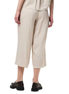 Pantalon coulotte Pieces Pia à rayures beige pour femme.