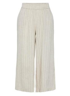 Pantalon coulotte Pieces Pia à rayures beige pour femme.