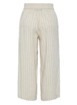 Pantalon coulotte Pieces Pia à rayures beige pour femme.