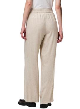 Pantalon Pieces Pia Wide beige pour femme