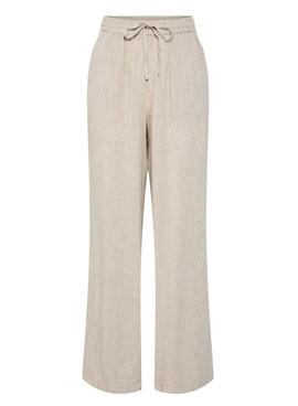 Pantalon Pieces Pia Wide beige pour femme