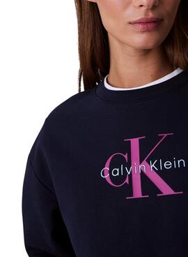 Sweat à capuche Calvin Klein Jeans Monologue bleu pour femme