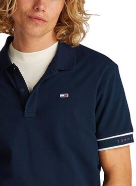 Polo Tommy Jeans Slim Flag bleu marine pour homme
