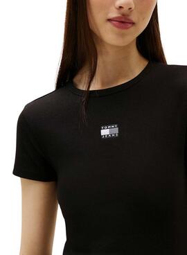 Robe Tommy Jeans Badge Rib noire pour femme