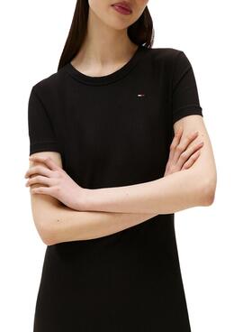 Robe Tommy Jeans Rib Bodycon noire pour femme
