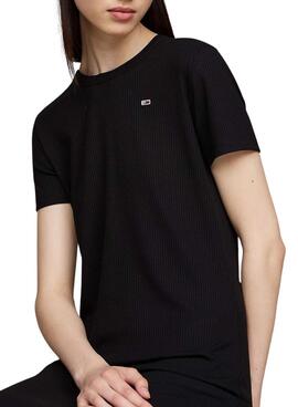Robe Tommy Jeans Rib Bodycon noire pour femme