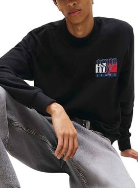 Sweat à capuche Tommy Jeans Flag noir pour homme.