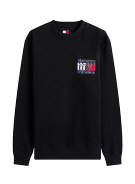 Sweat à capuche Tommy Jeans Flag noir pour homme.