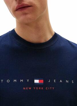 Maillot Tommy Jeans Flag Linear bleu marine pour homme