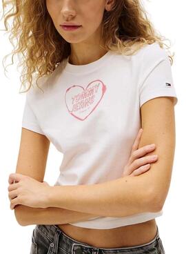 Maillot Tommy Jeans Heart blanc pour femme.