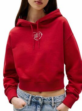 Sweatshirt Tommy Jeans Heart rouge pour femme.