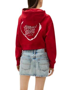 Sweatshirt Tommy Jeans Heart rouge pour femme.