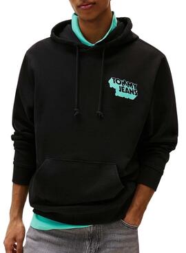 Sweat à capuche Tommy Jeans Stack Backprint noir pour homme