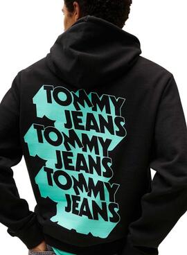 Sweat à capuche Tommy Jeans Stack Backprint noir pour homme