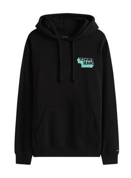 Sweat à capuche Tommy Jeans Stack Backprint noir pour homme