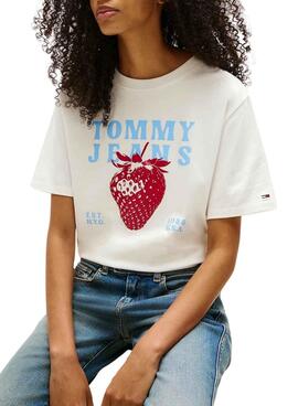 Maillot Tommy Jeans Strawberry blanc pour femme