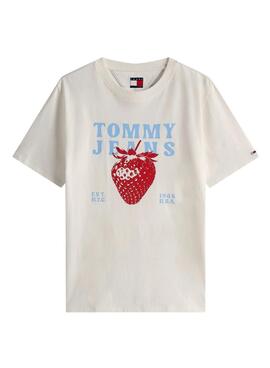 Maillot Tommy Jeans Strawberry blanc pour femme