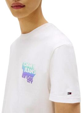 T-shirt Tommy Jeans Stack Backprint blanc pour homme