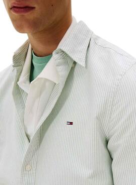 Chemise Tommy Jeans Oxford slim à rayures vertes pour homme