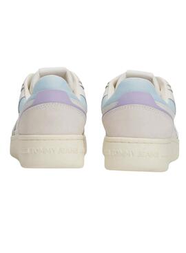 Chaussures Tommy Jeans Retro Basket blanc et violet pour femme