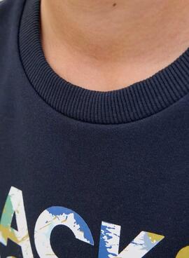Sweatshirt Jack and Jones Geplas marine pour enfant.