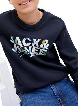 Sweatshirt Jack and Jones Geplas marine pour enfant.