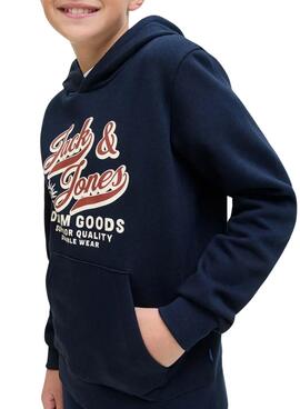 Sweat à capuche Jack and Jones Logo bleu marine pour enfant