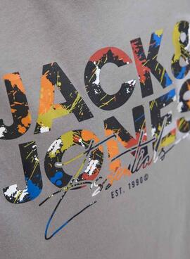 T-shirt Jack and Jones Geplas gris pour enfant.
