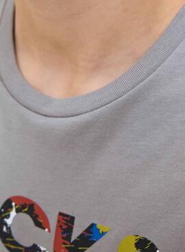 T-shirt Jack and Jones Geplas gris pour enfant.