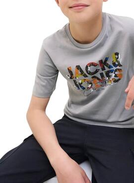 T-shirt Jack and Jones Geplas gris pour enfant.