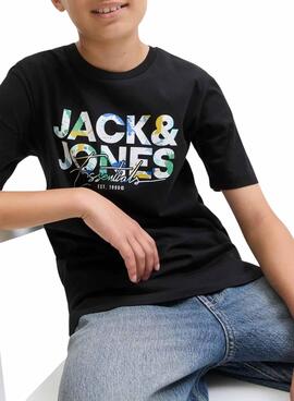 T-shirt Jack and Jones Geplas noir pour enfant