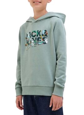 Sweat à capuche Jack and Jones Geplas vert pour enfant