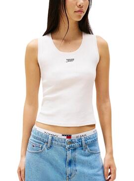T-shirt Tommy Jeans Slim Script blanc pour femme