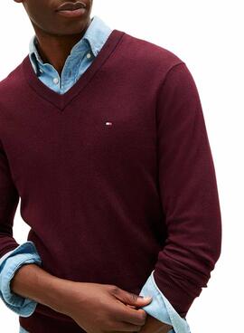 Maillot Tommy Hilfiger en cachemire grenat pour homme