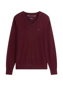Maillot Tommy Hilfiger en cachemire grenat pour homme
