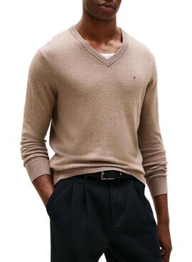 Maillot Tommy Hilfiger en cachemire beige pour homme.