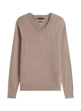Maillot Tommy Hilfiger en cachemire beige pour homme.