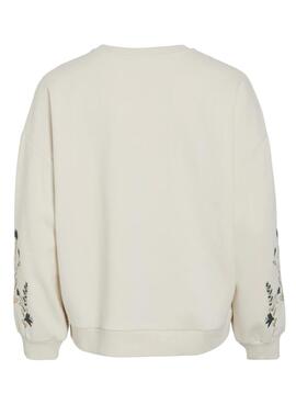 Sweatshirt Vila Viminna brodée florale beige pour femme