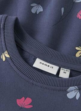 Sweatshirt Name It Nula avec des fleurs bleu marine pour fille
