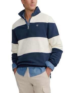 Sweatshirt Silbon à rayures bleues et beiges pour homme