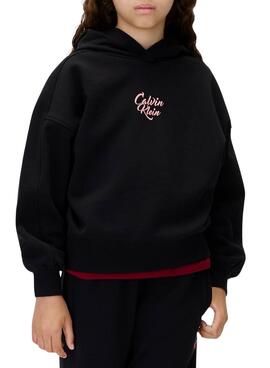 Sweat à capuche Calvin Klein Script logo noir pour fille