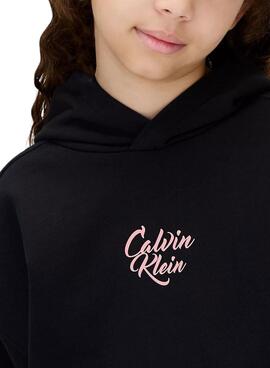 Sweat à capuche Calvin Klein Script logo noir pour fille