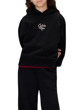 Sweat à capuche Calvin Klein Script logo noir pour fille