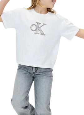 T-shirt Calvin Klein logo festif blanc fille
